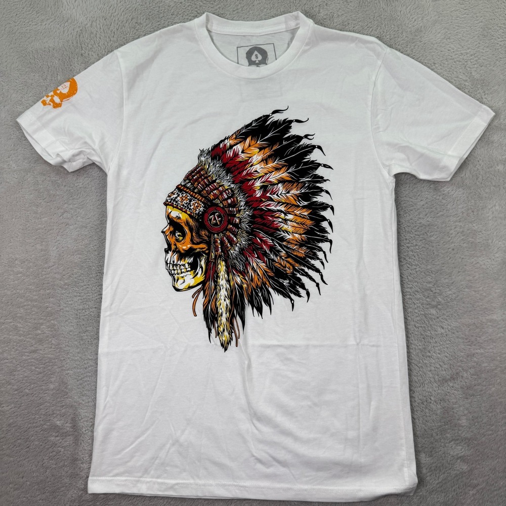 NEW Zero Foxtrot T Shirt Men Small White Skull Graphic Skeleton Headress ZF Logo